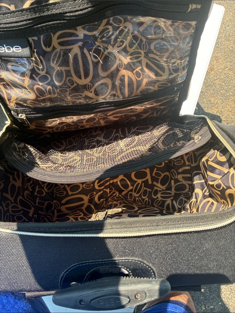 bebe Danielle Wheeled Underseater Carry-On Luggage Black Croc